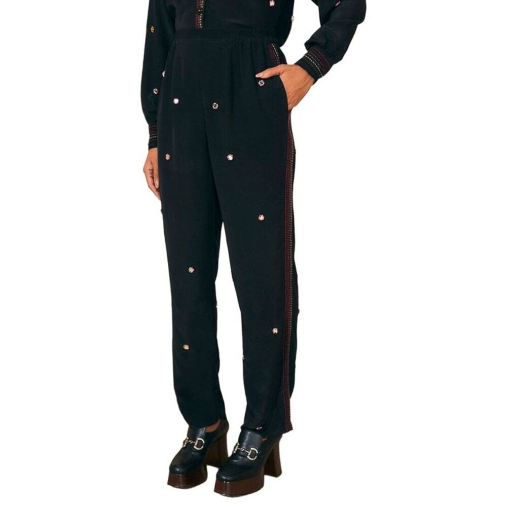 Farm Rio Womens  Black Rainbow Beaded Mirror Trim Pant